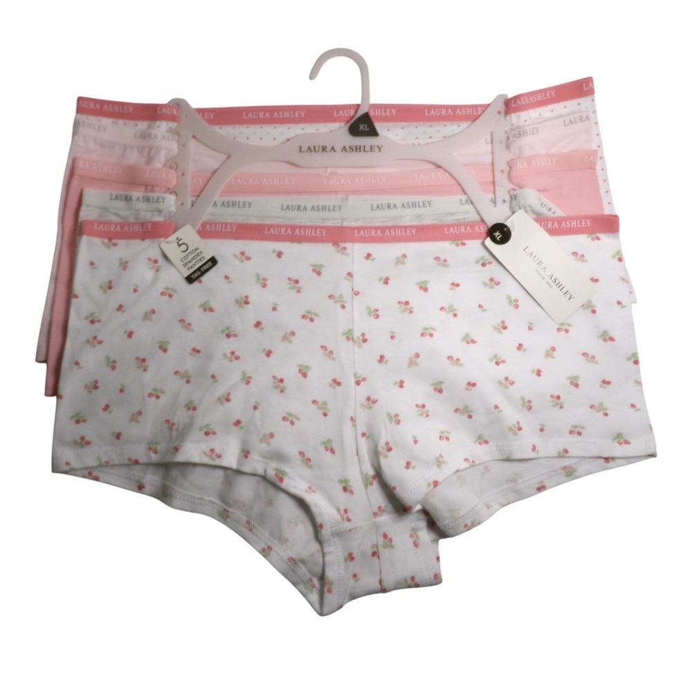 Laura Ashley 5 Pack Women XL Boyshort Panties Pink Floral Cotton Spandex